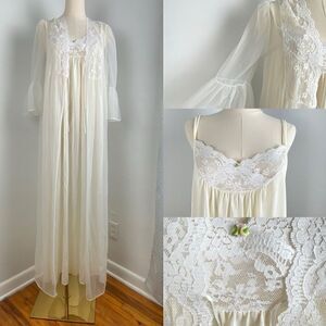 Vtg Monique Baby Doll Lingerie Nylon Gown & Kimono Fairy Whimsigoth Wedding Sz M